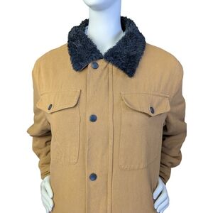 Tan Workwear with Faux Fur Lining | Cozy Utility Trucker Style, Size L